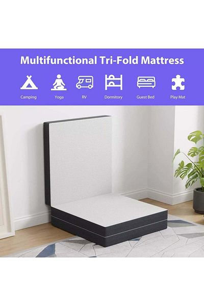 Comfy White Folding Portable Knitted Cotton 180 X 90 X 10cm Mattress With Black Border