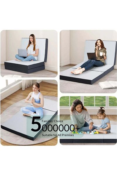 Comfy WHITE FOLDING PORTABLE GUEST MEDICATED FOAM MATTRESS WITH BLACK BORDER 180 X 90 X 10CM