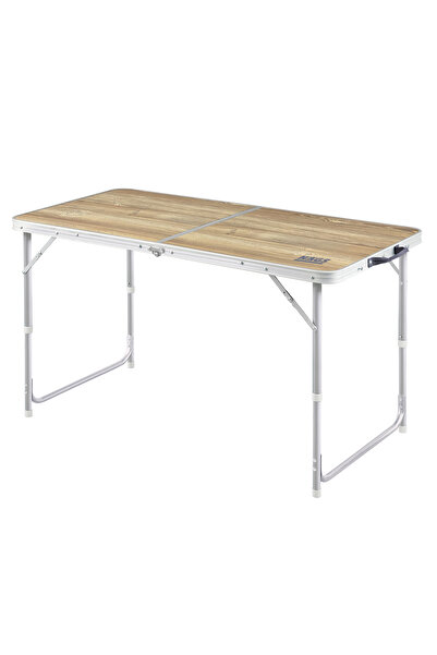 HAEGS Portatif Kamp Masası, 3 Yükseklik Ayarlı, Katlanır Alüminyum Piknik Masası 120x60 Naturel Meşe