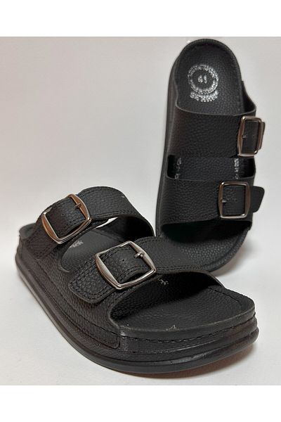 Serra Black Thick Heel Comfortable and Light Adjustable Double Buckle Men's Daily Street Slippers