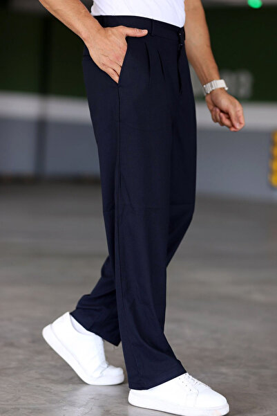 Ottawe Relaxed Fit Yüksek Lastikli Bel Astarlı Cepli Fermyar Kapama Çift Pile Baggy Kumaş Pantolon