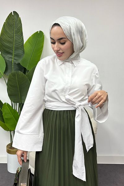 Tesettür Diyarı Cămașă albă cu șireturi pentru femei