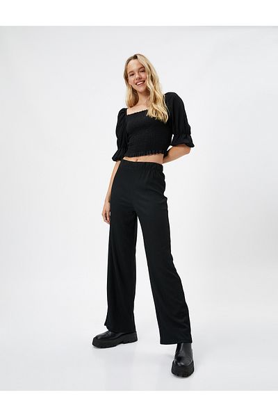 Koton Elastic Waist Trousers - Straight Leg Textured Twist