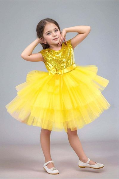 ABİYEKİDS Yellow Children's Evening Dress - Party Dress & 23Nisan Aby182