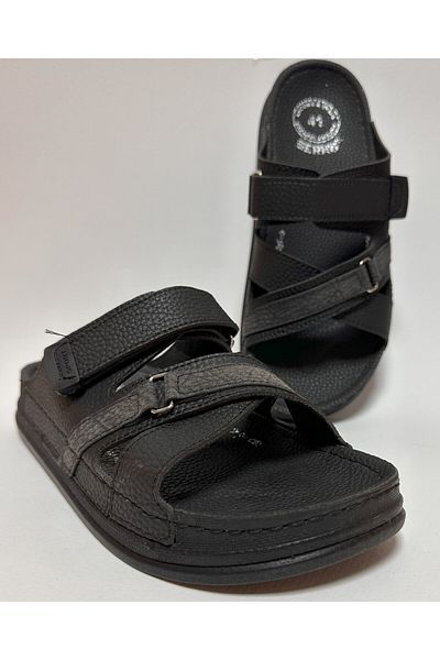 Serra Black Thick Heel Comfortable and Light Adjustable Velvet Cross Strap Men's Daily Street Slippers