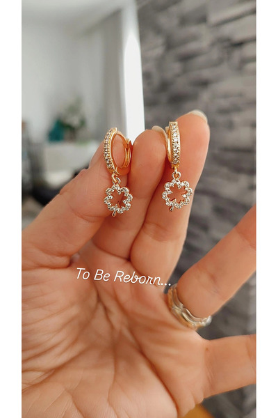 To Be Reborn Çelik Çocuk Küpesi Yonca Model Zirkon Taşlı Kuyumcu İşçiliğinde