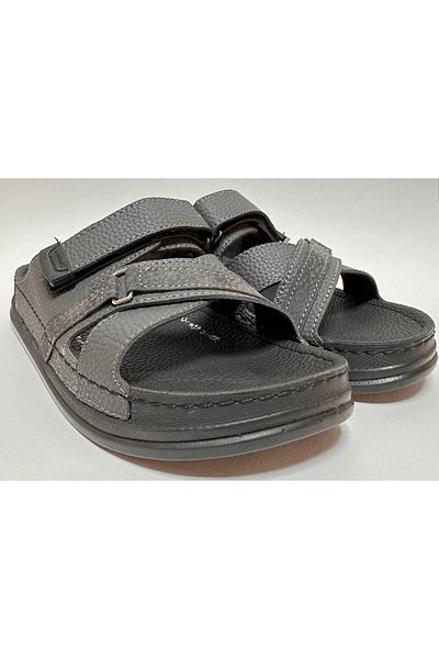 Serra Gray Thick Heel Comfortable and Lightweight Adjustable Velvet Cross Strap Men's Daily Street Slippers