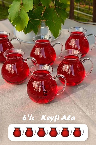 Tilbe Home Set of 6 Keyfi-Ala Glass Cups Heat Resistant Borosilicate Teacup Cup Set with Handles