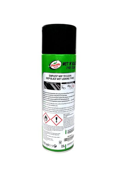 Turtle Wax Wet 'N' Black Tyre Foam 500ml High Shine Fast Drying, No Sling, Long-Lasting Black Finish