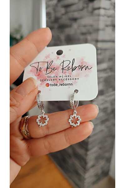 To Be Reborn Çelik Çocuk Küpesi Yonca Model Zirkon Taşlı Kuyumcu İşçiliğinde