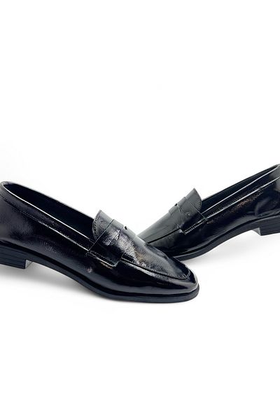 Stella Women's Genuine Leather Loafer Casual Shoes Fabriano Black Patent Leather