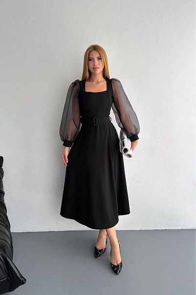 Neşeli Butik Women Square Collar Belt Balloon Sleeve Dress Nbk0015