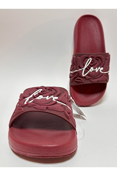 GEZER Non-Slip Eva Self-Raised Rose Patterned Bordo Daily Women's Home Street and Wet Floor Slippers