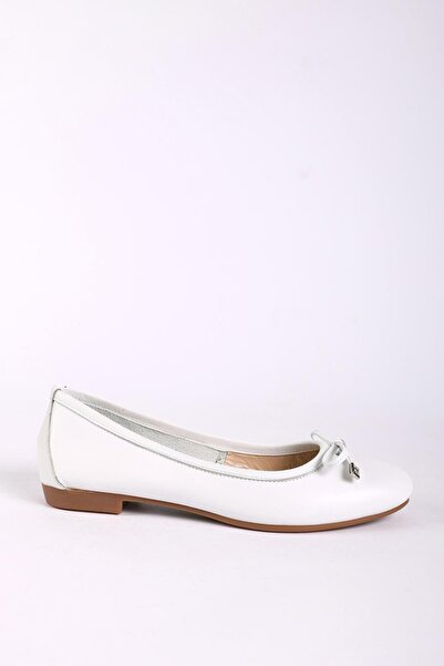 Hayati Arman Women's Genuine Leather Bow Ballerina Ballet White