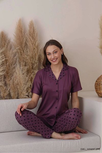 Pijamoni Front Buttoned Milan Fabric Short Sleeve Pajama Set 7515-9