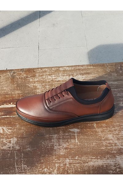 LİCCAS Genuine Leather Non-Slip Winter Sole Smart Lacing and Orthopedic Men's Winter Sporty Shoes Brown Color