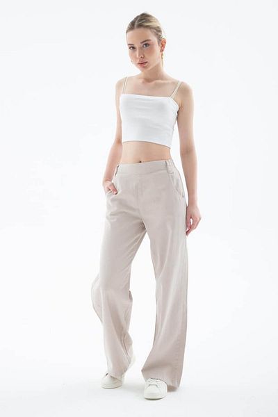 Fashion Friends High Waist Palazzo Beige Women's Trousers 25Y0042K1
