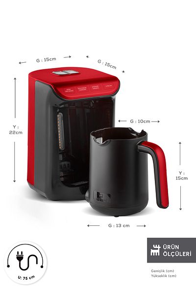 Karaca Hatır Közde Turkish Coffee and Turkish Coffee Machine Red 5 Cup Capacity with Plenty of Froth