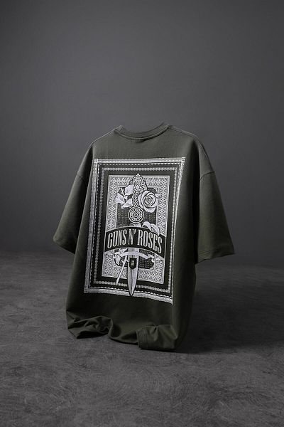 Slatra Ανδρικό μπλουζάκι με στάμπα χακί Gun Roses Oversize