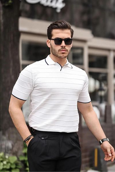 pepule Embossed Collar Detailed Knitwear Polo Collar Men's T-Shirt
