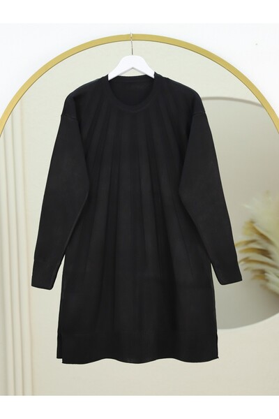 Modamorfo Трикотажна туніка з розрізом і візерунком у вигляді віяла - чорна