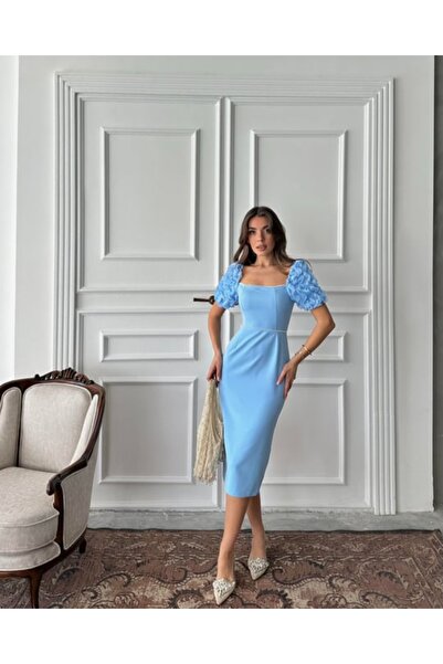 MAMMY İNCİ DETAYLI MİDİ ELBİSE