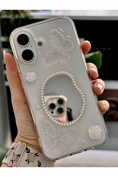 Go Aksesuar حافظة سيليكون بتصميم فراشة عاكسة متوافقة مع هاتف آيفون 16