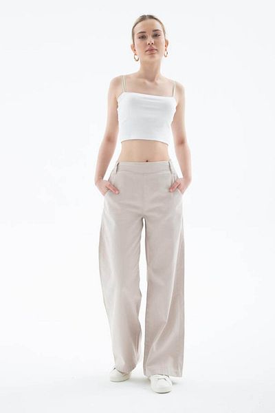Fashion Friends High Waist Palazzo Beige Women's Trousers 25Y0042K1