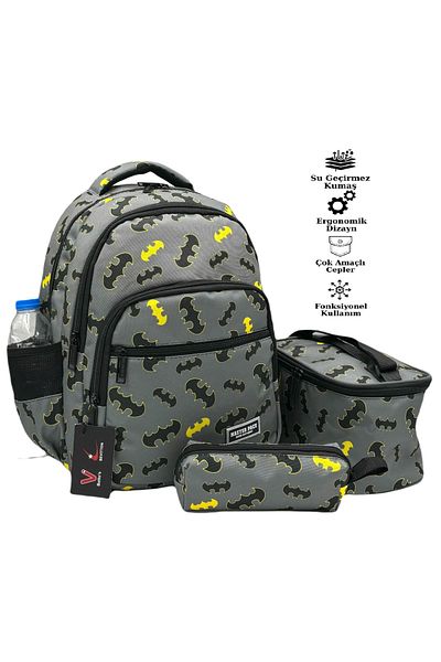 Bevitton Ulş-8964 ghiozdan gri pentru școală primară, 3 bucăți, model de caractere, băiat