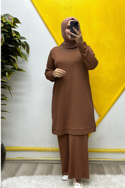 Elmas Tesettür Women's Hijab Clothing Plus Size Ecrin Double Suit with Trousers