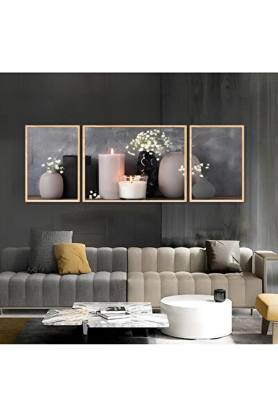 woodhomeworks Ahşap Çerçeveli 3'lü Tablo  Home Ev Salon Oturma Odası Yatak Od...