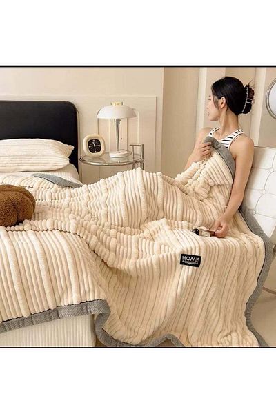 Comfy Bell SOFT & LUXURIOUS KING SIZE EMBOSSED THICK BEIGE BLANKET