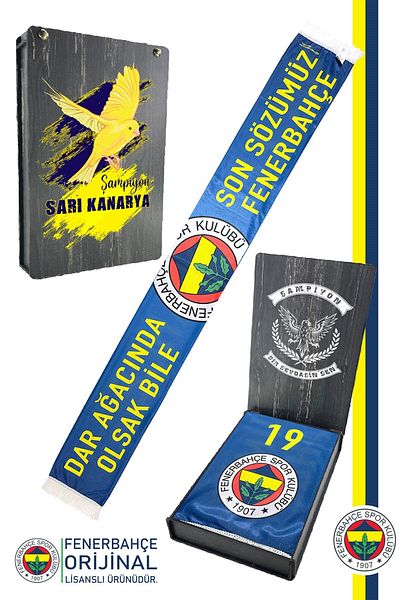 Fenerbahçe Πρωτότυπο άδειας χρήσης Το τελευταίο λόγο μας Shal Scarf, Canary Printed Wooden Library