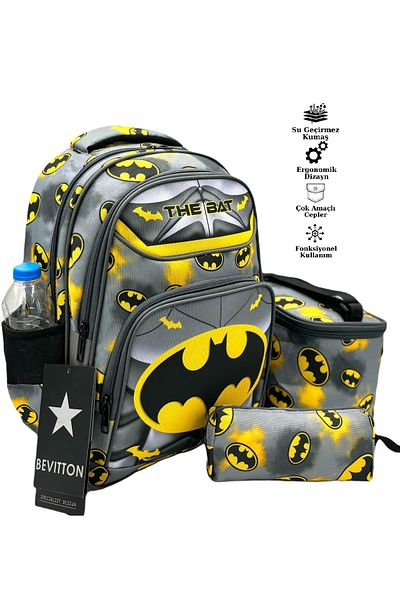 Bevitton Uls-8964 The Bat Grey ghiozdan pentru școală primară, 3 piese, model de caractere, băiat