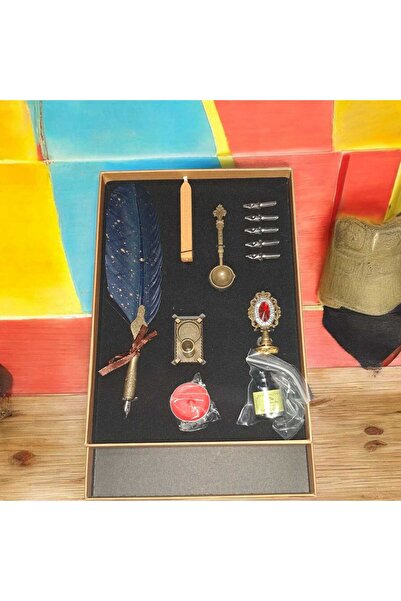 Menuzer Kaz Tüylü Uçlu Yazı Seti, Büyük Boy Divit Kalem Seti Divit Kalemli Tü...