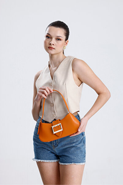 Paksoy حقيبة كتف يد نسائية من الرغيف الفرنسي بإبزيم برتقالي