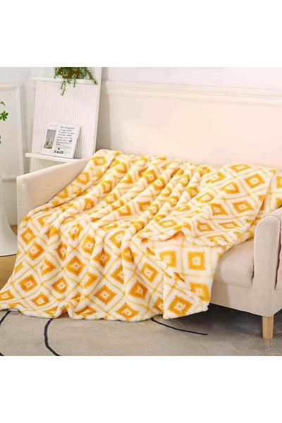 Comfy Bell SOFT & LUXURIOUS YELLOW WARM WINTER EMBOSSED BLANKET
