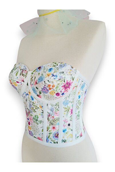 FİYPER Floral Patterned Laced Corset Bustier