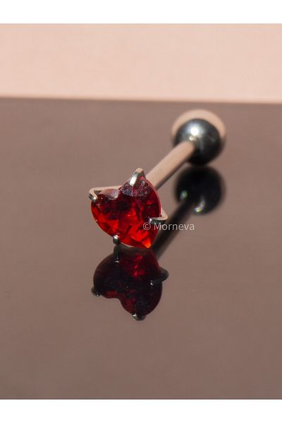 MORNEVA Crystal Red Heart Stone Steel Tongue Piercing