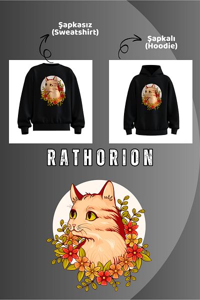 rathorion 3 Thread Flower Cat Unisex Oversize Sweatshirt