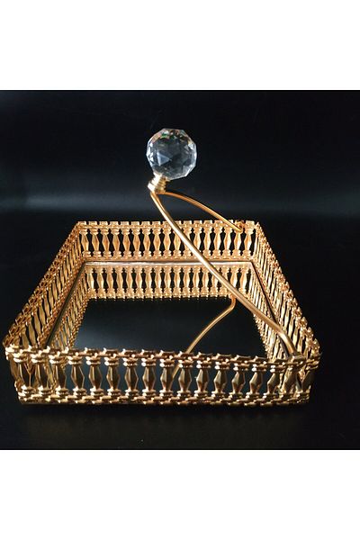 HİLALKRİSTAL Με καθρέφτη & κρυστάλλινη μπάλα - Χρυσή & ασημένια θήκη χαρτοπετσέτας στο τραπέζι