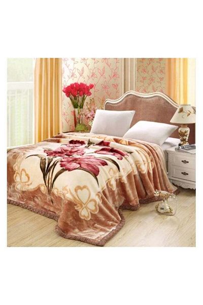 Comfy KOREAN STYLE MINK SOFT THICKENED LUXURIOUS FLORAL BLANKET BEIGE