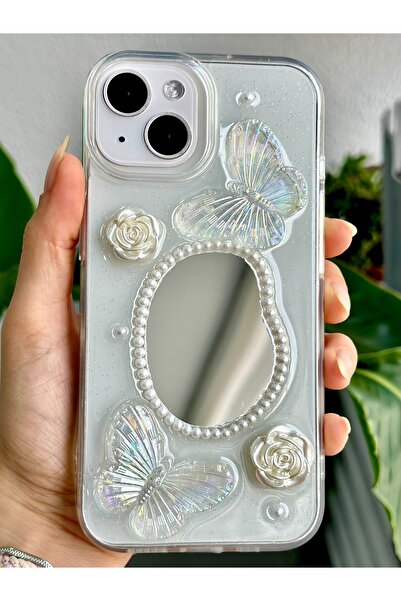 Go Aksesuar Iphone 13 - 14 - 15 Uyumlu Aynalı Kelebek Model Silikon Kılıf