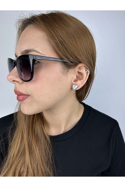 Neon Takı by Atalay Receptivity Sticker - White Pearlescent Heart Figured, Stainless Silver Color Steel Earrings
