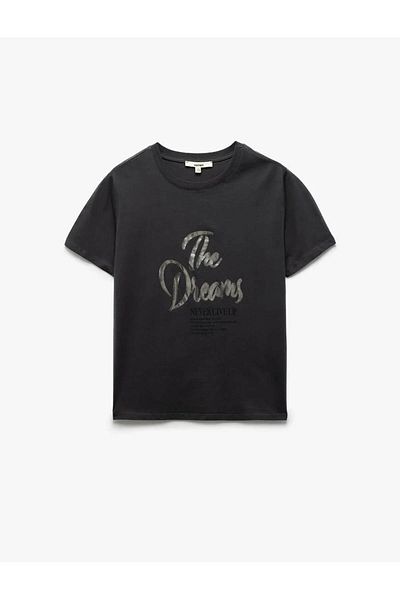 Koton Cotton Short Sleeve Crew Neck Anthracite Women's T-Shirt 5Sak50121Ek