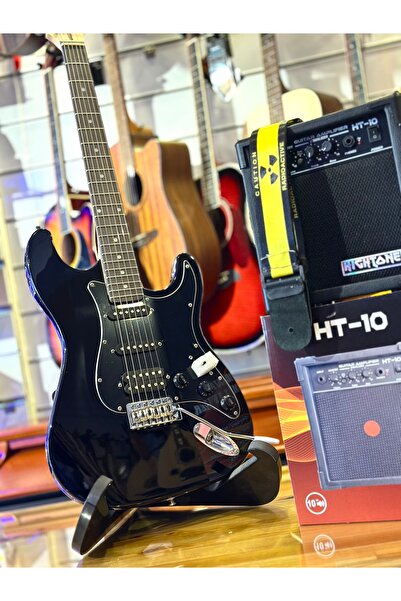 LİLYA Elektro Gitar Strat Kasa (SİYAH) Set Amfi Askılık Jakkablo Pena