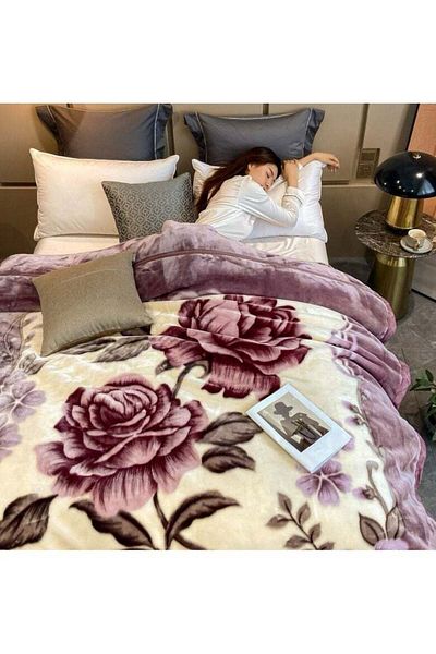 Comfy 2PLY KOREAN KING SIZE SOFT & FLUFFY FLORAL BLANKET
