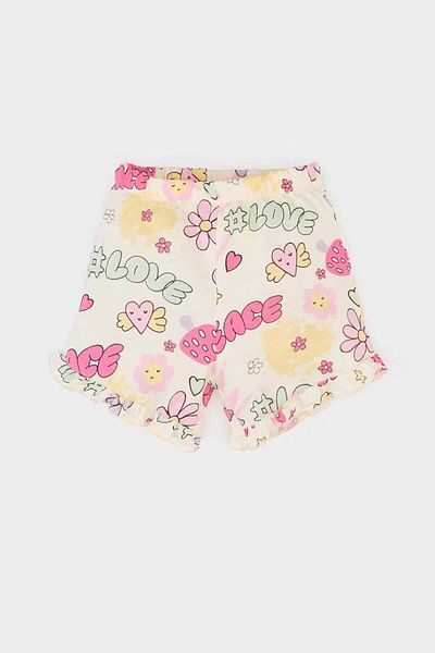 DeFacto Printed Short Sleeve T-Shirt with Elastic Waist Shorts Ecru Baby Girl Bottom-Top Set E6441A5/Er105