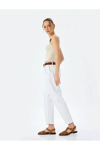 Koton Relaxed Cut Cotton Chino White Women's Jean Pants 5Sal40006Mw