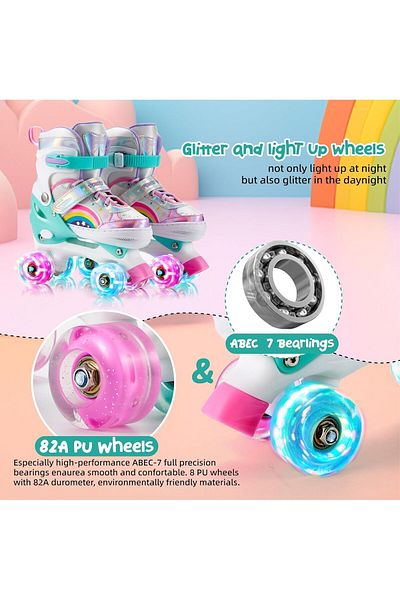 MAAS Roller Skates for Kids, Adjustable, Colourful Design, with LED Lights Size 39-42